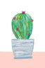 Painted Cactus In Blue Stripe Plant Pot